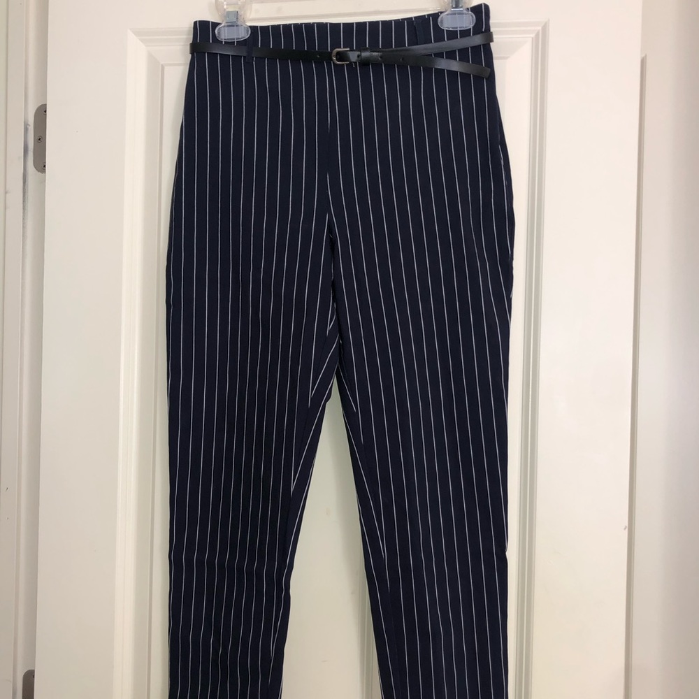Navy blue and white striped pants